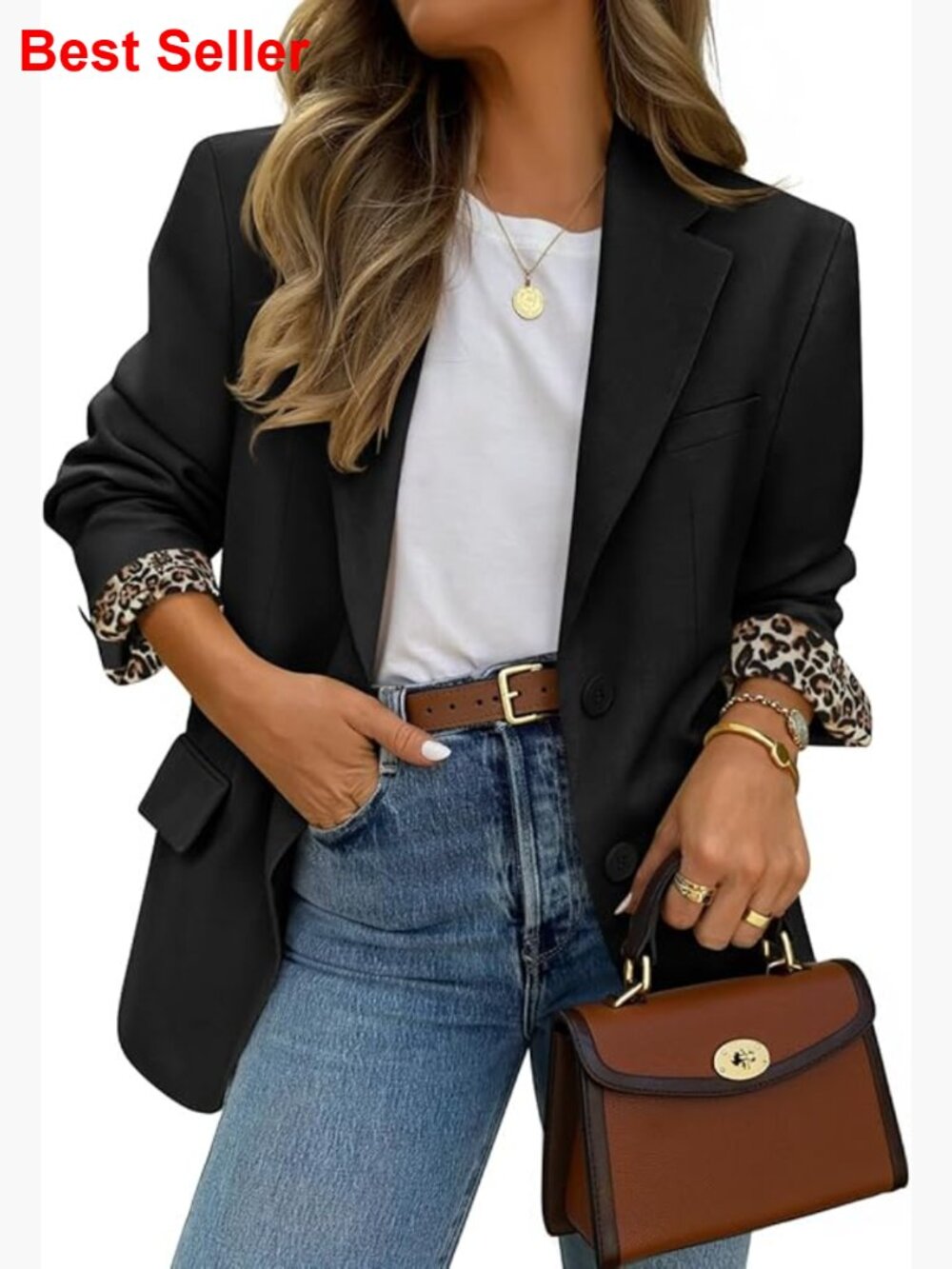 Polyester Blazer With Lapel Collar And Shoulder Pads For Business Casual